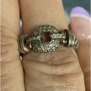 Authentic, hallmarked David Yurman 925 silver cable ring with pave diamonds.